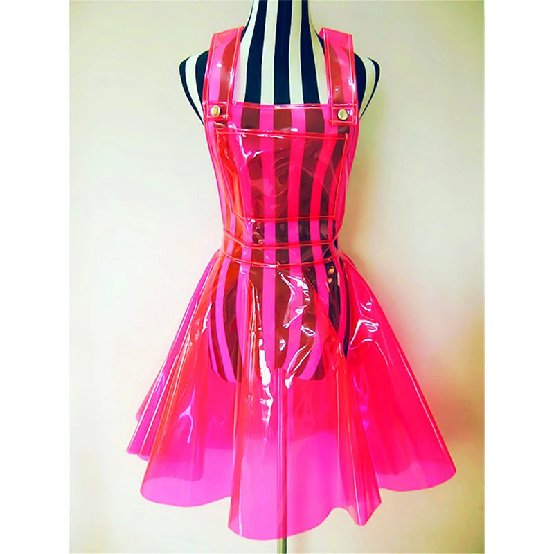 Sexy PVC Holographic Dress Women\x27s Vestido Summer Lady Clear Vinly Plastic Clothes Party Gothic Red Green Blue And Orange