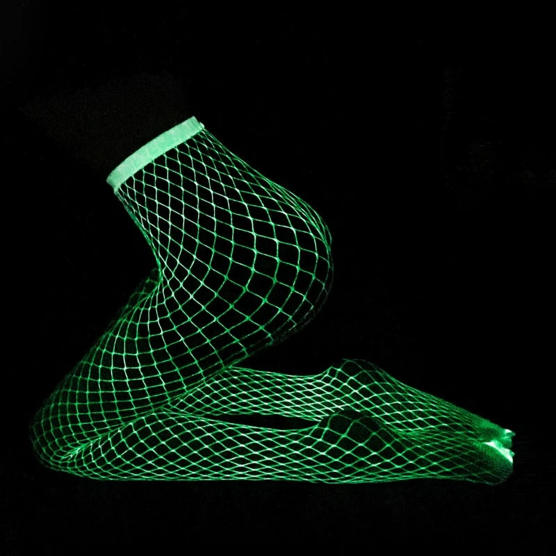 Fun Luminous Fishnet Stockings Open Gear Mesh Leggings   Sexy Tights High Waist Perspective Glow In The Dark Pantyhose