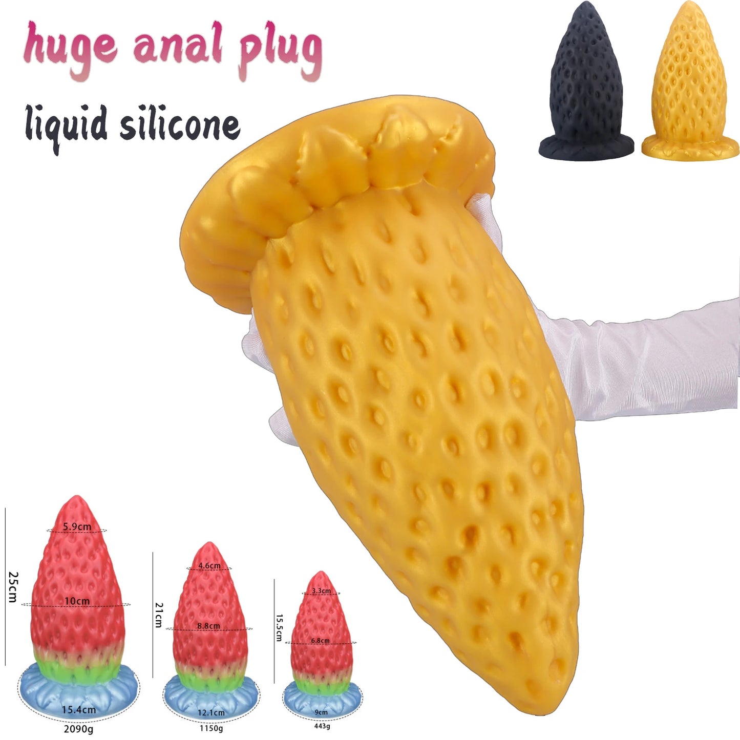 ASHBURN L-XXL 9.5 IN WIDTH  STRAWBERRY Plug Suction Cup Thick Dildo Toy Expander Sex Adults Woman Man