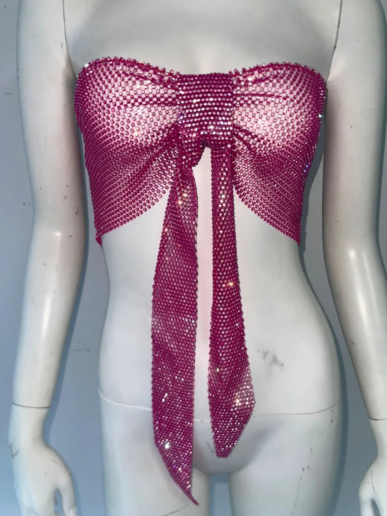 Toucheart Sexy Bow Knot Lace Up Strapless Bra For Women Rhinestone Tube Top Hollow Out Perspective Sexy Hottie Fishnet Bodysuit