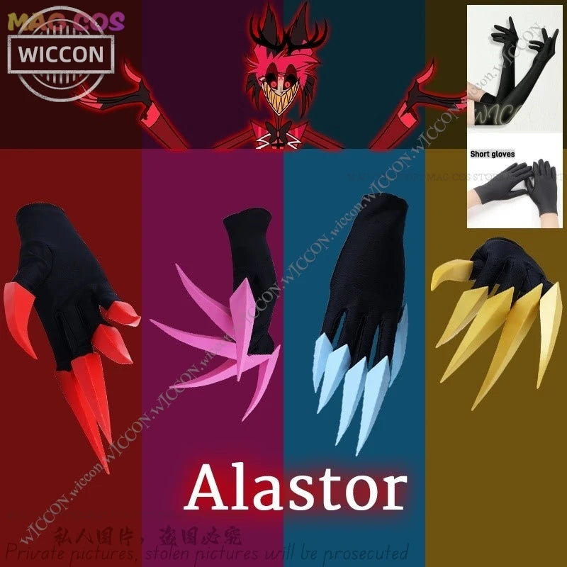 Alastor Cosplay Halloween Costume Gloves Claws Fingernail Anime Cosplay Pink Red Blue Yellow Prop Comic-Con Disguise Cartoon