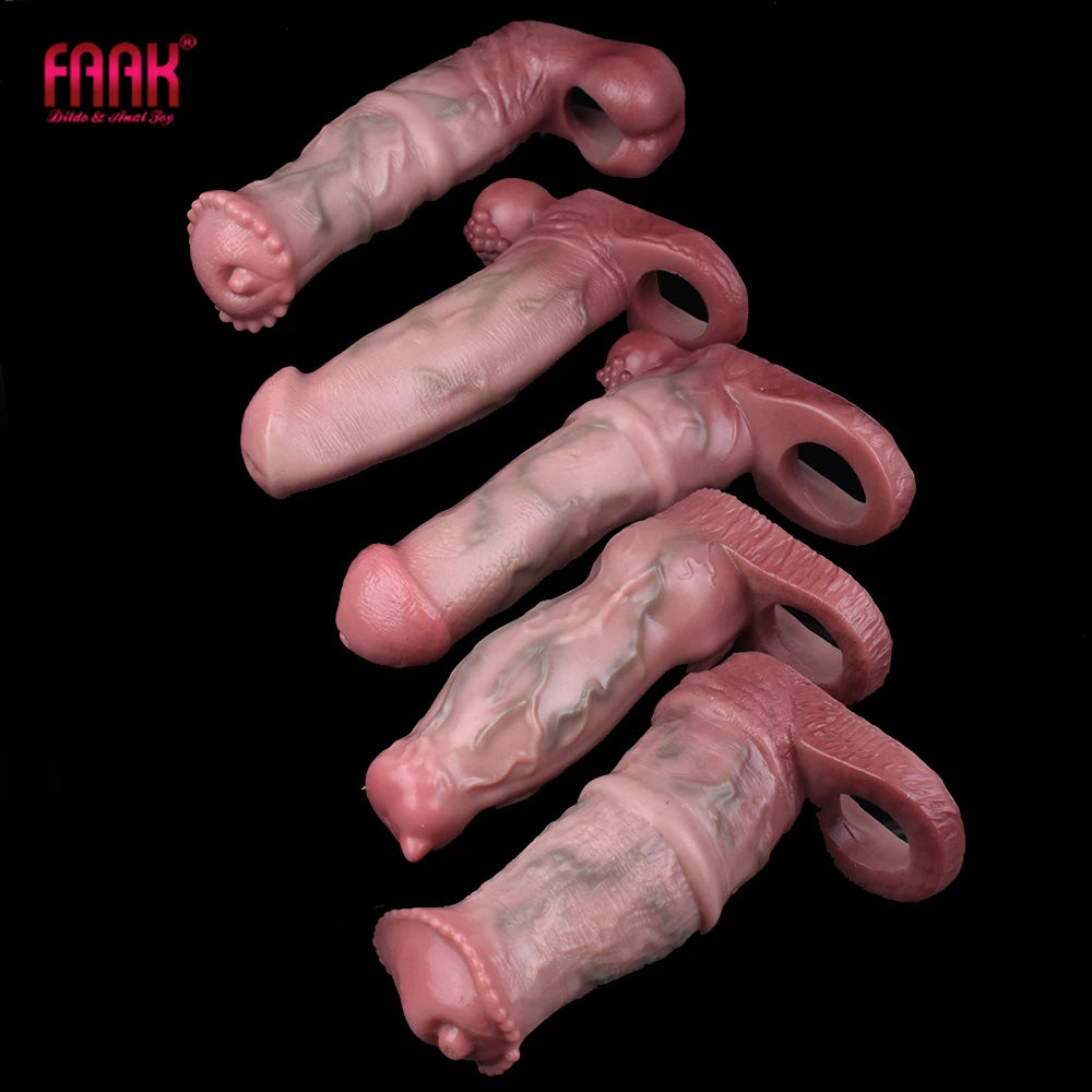 ASHBURN Fantasy STALLION Penis Sleeve closed Head Silicone BEAST Knot Hollow Dildo Cock Extender Enlargement Sex Toys For Men Masturbate