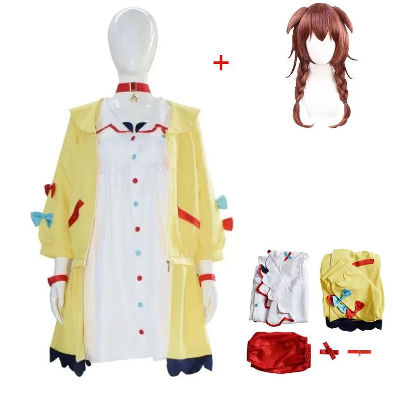 VTuber Inugami Korone Cosplay Costume Tail Wig Women Cute Dress Skirt Coat Uniform Accessories Halloween Carnival Party Outfits