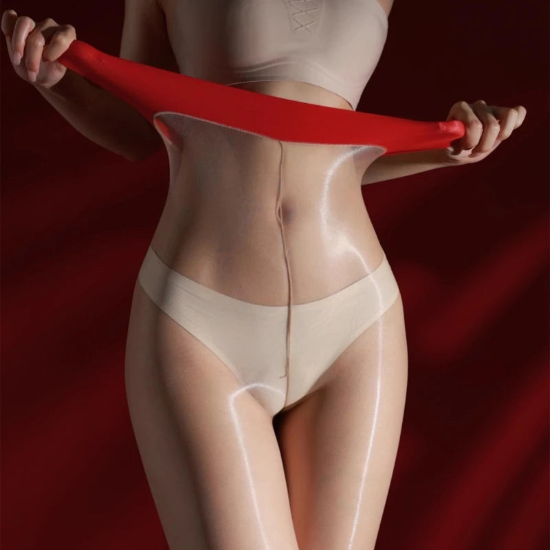 ASHBURN™ Contrast Color Oil-Shine Tights – Ultra Thin, Silky Smooth, One-Line Open Crotch Design.
