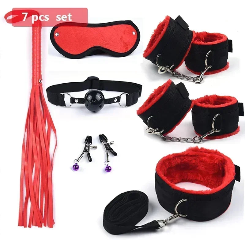 ASHBURN Bdsm 10 Speeds Vibrator Bondage Set Metal Sex Toys for Women Men Handcuffs Sex Nipple Clamps Whip Spanking Rope