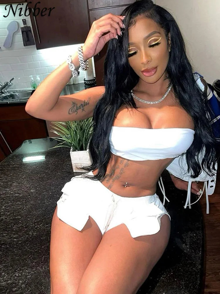 Nibber PU Shorts Women Solid Color Arise Pocket Design Mid Waist Casual Body-Shaping Pants Streetwear Female Bottoms Punk