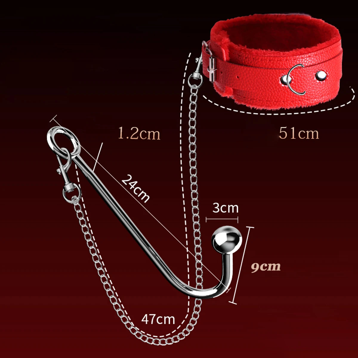 JIUAI Metal Anal Hook with Leather Collar Sexual Kits BDSM Erotic Bondage Restraint Game for Fetish Couples Adult Anal Sex Toys