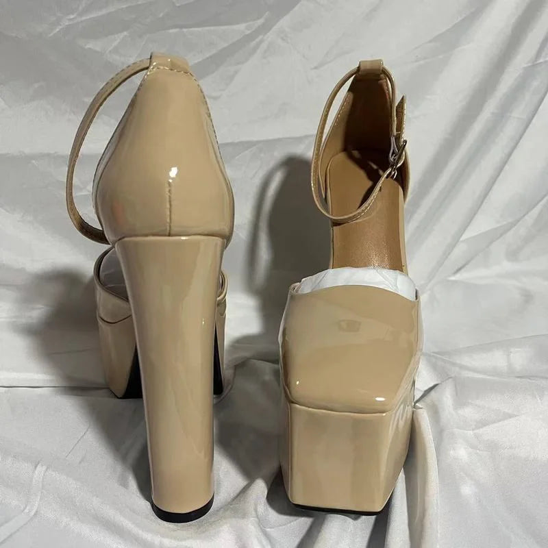 Women's Pumps Shoes New Fashion Spring Summer Shoes Chunky High Heels Platform Black Pink Ankle Strap Dress Party Shoes 43