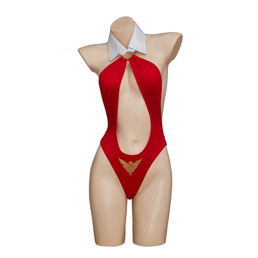 Vampirella Costume Cosplay Women Sexy Red Cutout Bodysuit Vampire Halter Jumpsuit Party Costume Halloween Sexy Vampire Clothing