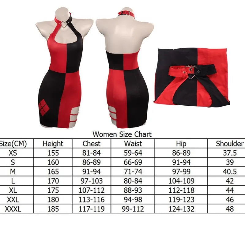 Quinzel Cosplay Costume Adult Women Jumpsuit Swimsuit Dress Clown Hat Eyemask Outfits Halloween Carnival Disguise Party Suit