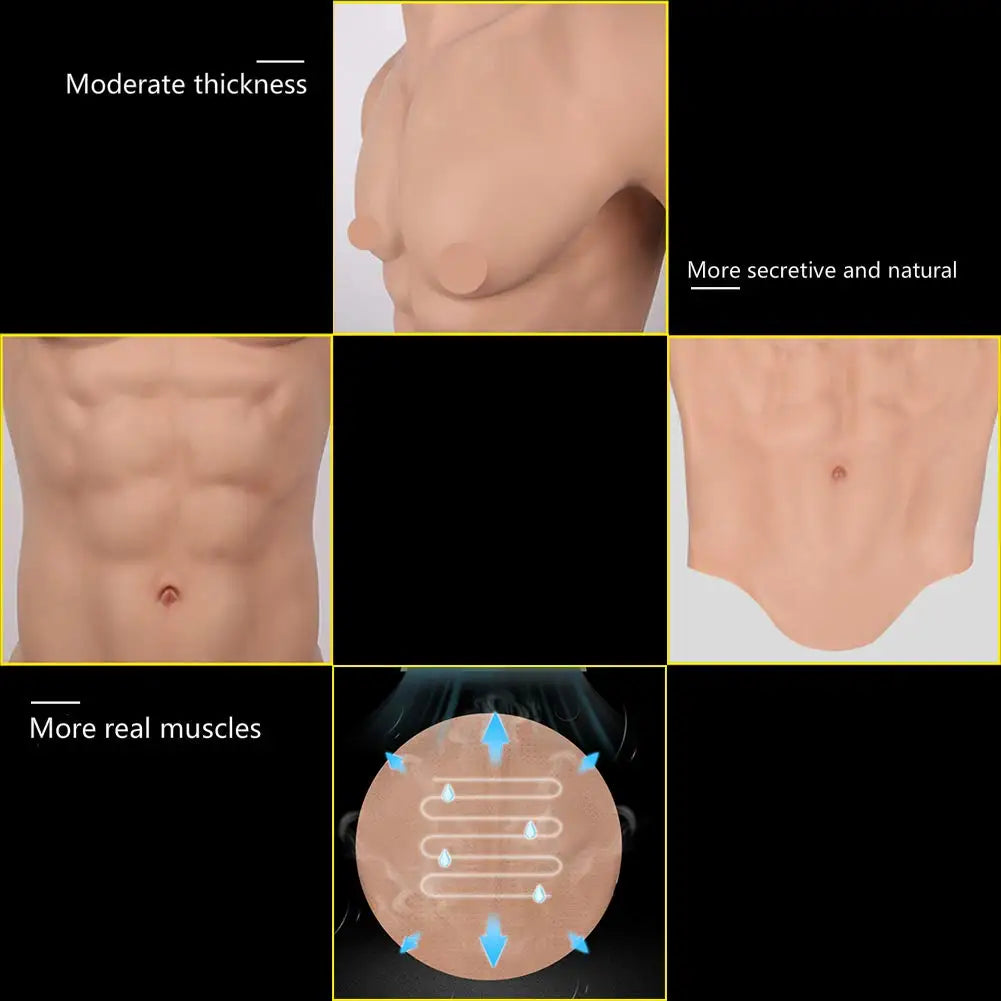 Silicone Muscle Chest Realistic Male Chest Vest Abdominal Muscle Simulation Skin Silicone Soft Movie props Cosplay