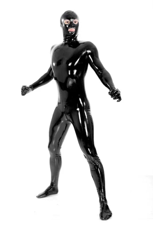 Latex Rubber Black Catsuit Mask Full-body Bodysuit Tights Size Cosplay
