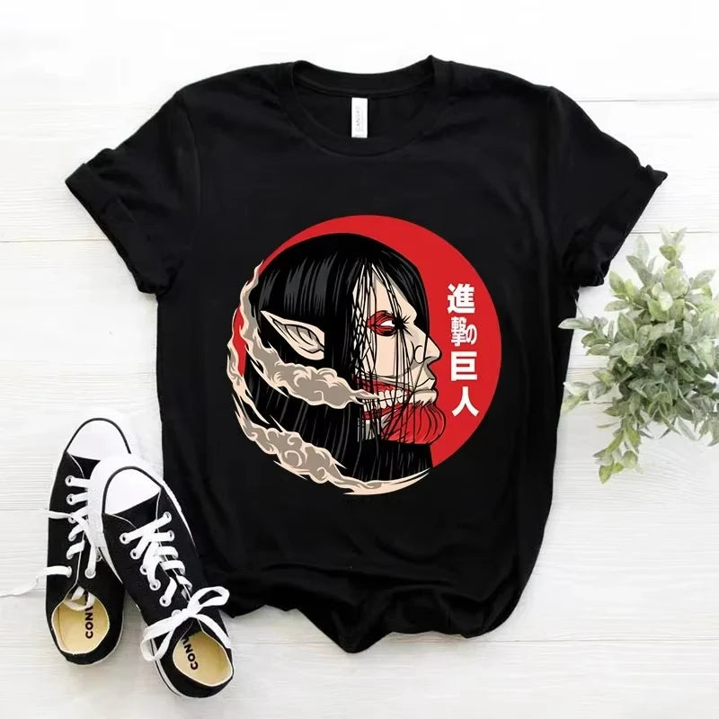 Japanese Anime  Men T-shirt Women Attack on Titan T Shirt Unisex Cartoon Titans Attack Graphic Harajuku Summer Kid T-shirt T2K