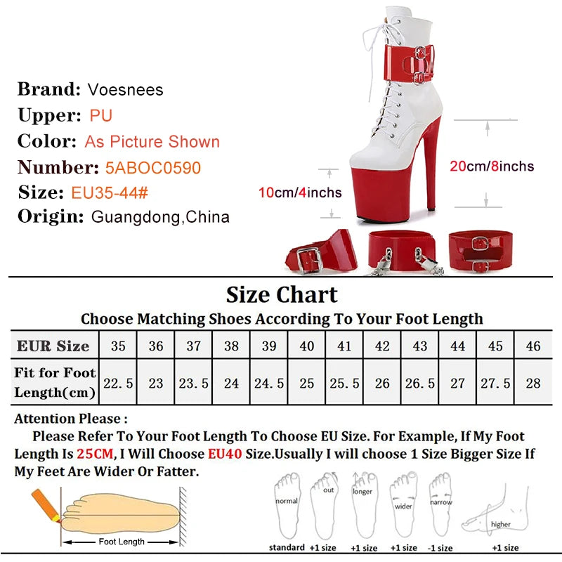 Sexy 20CM/8inches Women Ankle Boots Platform High Heels Strappy Fetish Stripper Shoes Lock Belt Buckle Pole Dance Models Boots