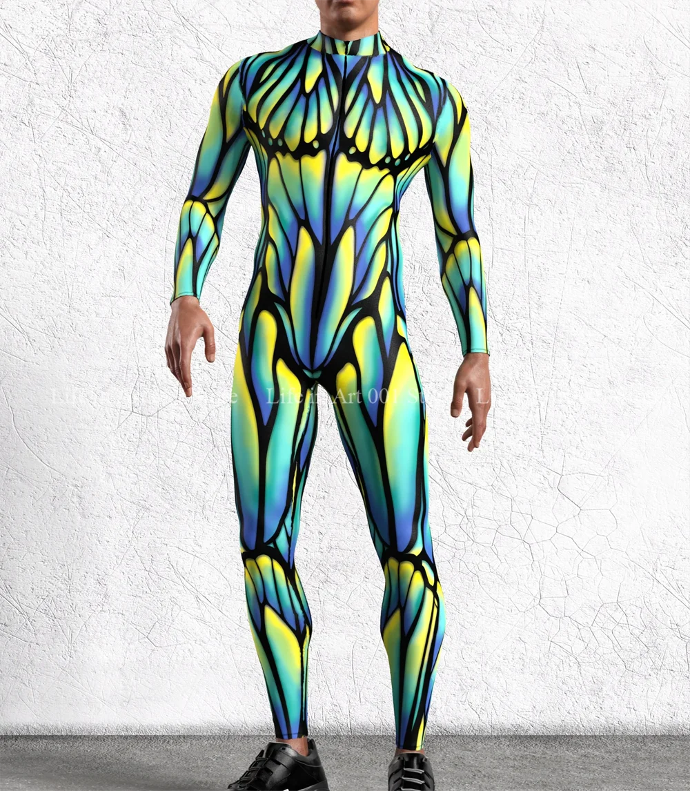 Men Women Butterfly Line Cyber Jumpsuit Holiday Halloween Shows Cosplay Bodysuit Party Zentai Suit Romper Performance Costume