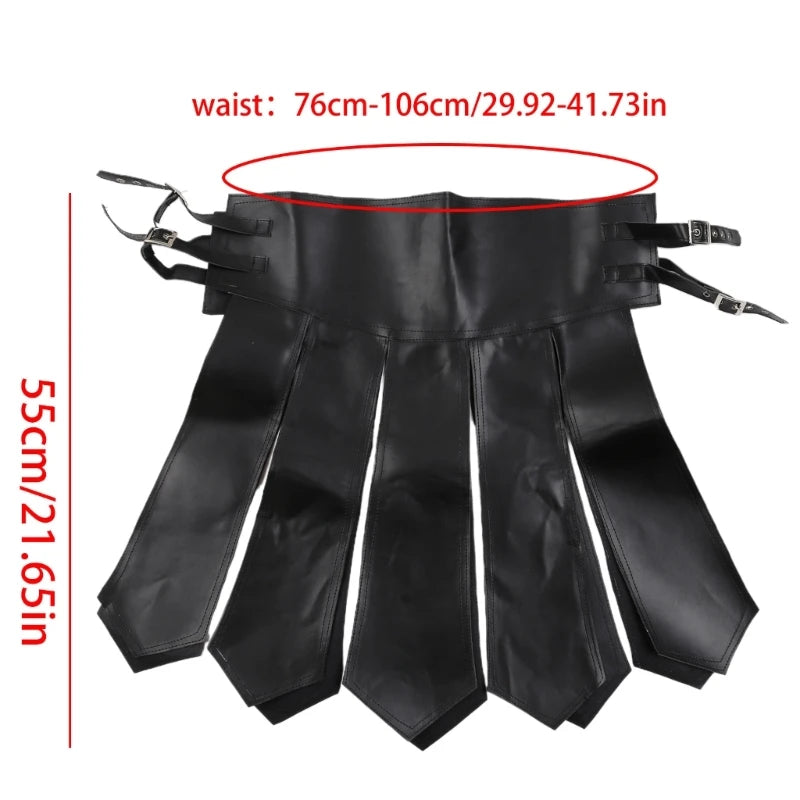 Medieval Punk PU Leather Waist Belt Skirt Tassels Wide Belt Skirt Gladiators Battle Skirt for Halloween Cosplays Skirt