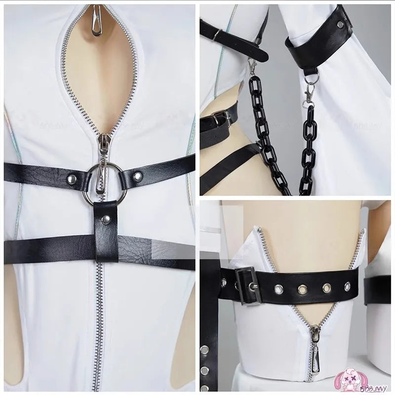 Battle Uniform Cosplay Costume PU Leather Big Sleeves Slim-Fit Jumpsuits Bunny Girl Outfit Halloween Role Play Wig Accessories