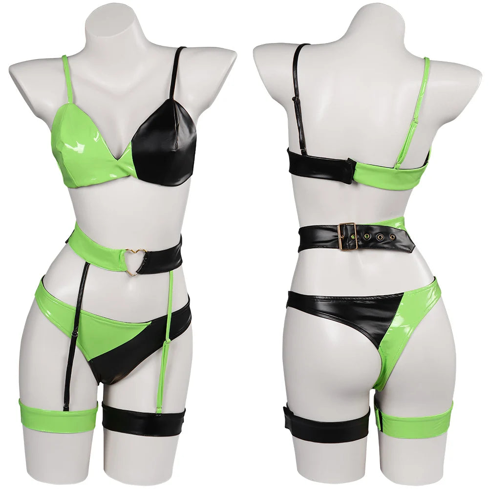 Female Shego Cosplay Costume Lingerie Women Girls Sexy Outfit Top Pants Fantasia Halloween Carnival Party Roleplay Disguise Suit