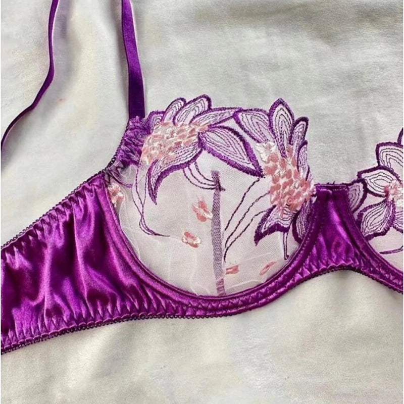 Toucheart Sexy Mesh Embroidery Underwear Set for Women Thin Push-up Anti-sagging See-through Bra Set Lace Sexy Lingerie Set New