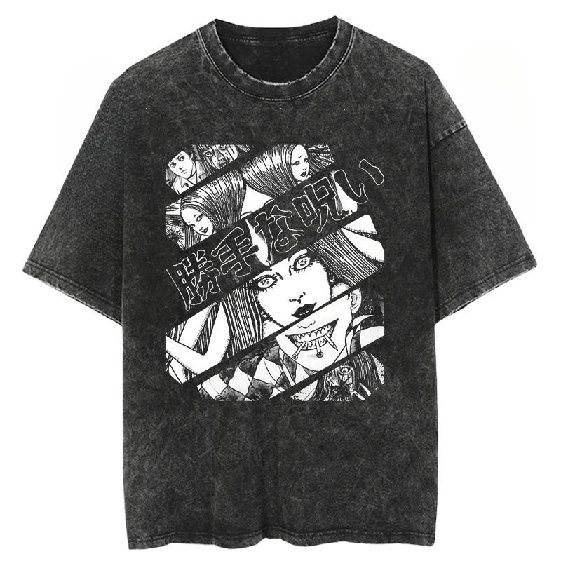 Anime Tomie Kawakami Junji Ito High-Street Washed Distressed Casual Sporty Light Luxury Men's Tees, Women's Short Tees & Couple