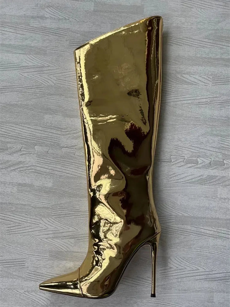 Knee High Boots Candy Colors Mirror Leather Women Knee High Boots High Heels Stilettos Runway Shoes for Women High Heel Boots