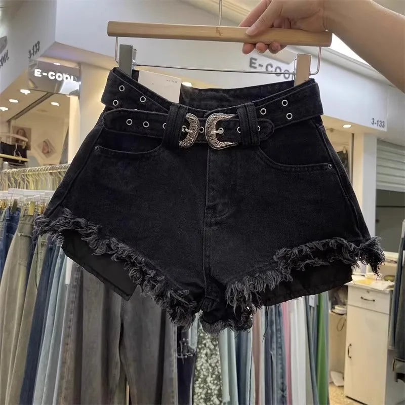 Retro Brown Shorts with A Cut Waistband High Waist Personalized Fashion Wide Leg Hot Pants Shorts Women