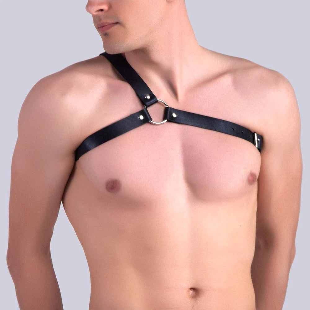One Shoulder Men's Harness PU Leather Gay Men Chest Harness Bondage Black Leather Men Accessories Upper Erotic Body Men Harness