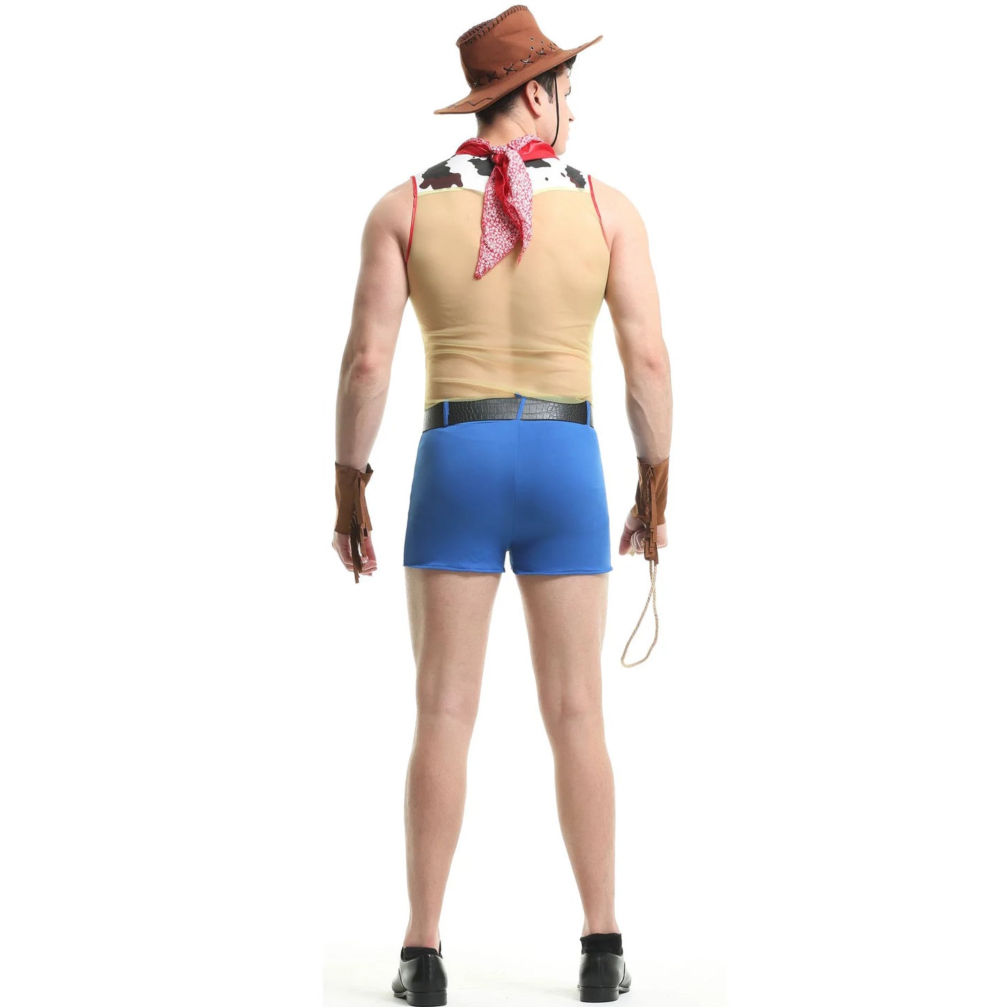 Sexy Men Mesh Western Cowboy Cosplay Sissy Lingerie Set Gay Bar Dance Perform Role Play Clubwear Halloween Carnival Party Outfit