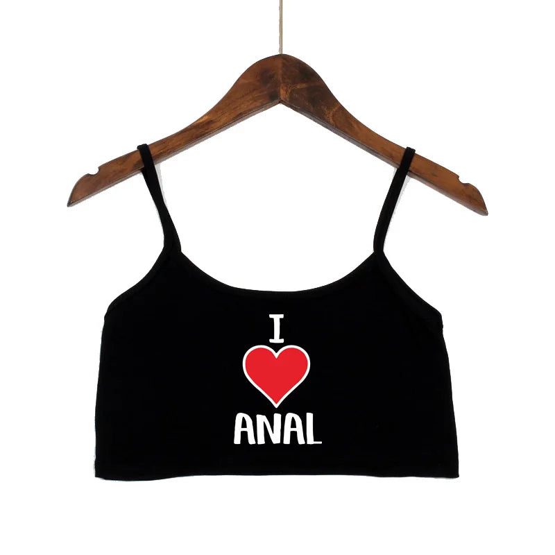 New Anal Love Heart Print Summer Women's Crop Top Sexy Elastic Cotton Camis Sleeveless Short Tank Top Bar Hot Tops for Women