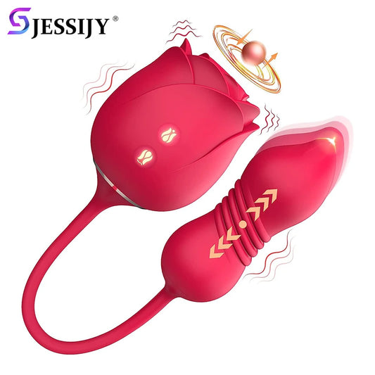 Rose Toy Thrusting Dildo Vibrator for Women Egg Clitoris Sucker Stimulator Tongue Licking Adults Goods Sucking Sex Toys Female