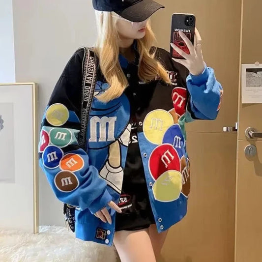 Cartoon Jacket Women Embroidery Oversized Varsity Jacket Men Spring Autumn Baseball Bomber Coat Outwears Women Clothing Youthes