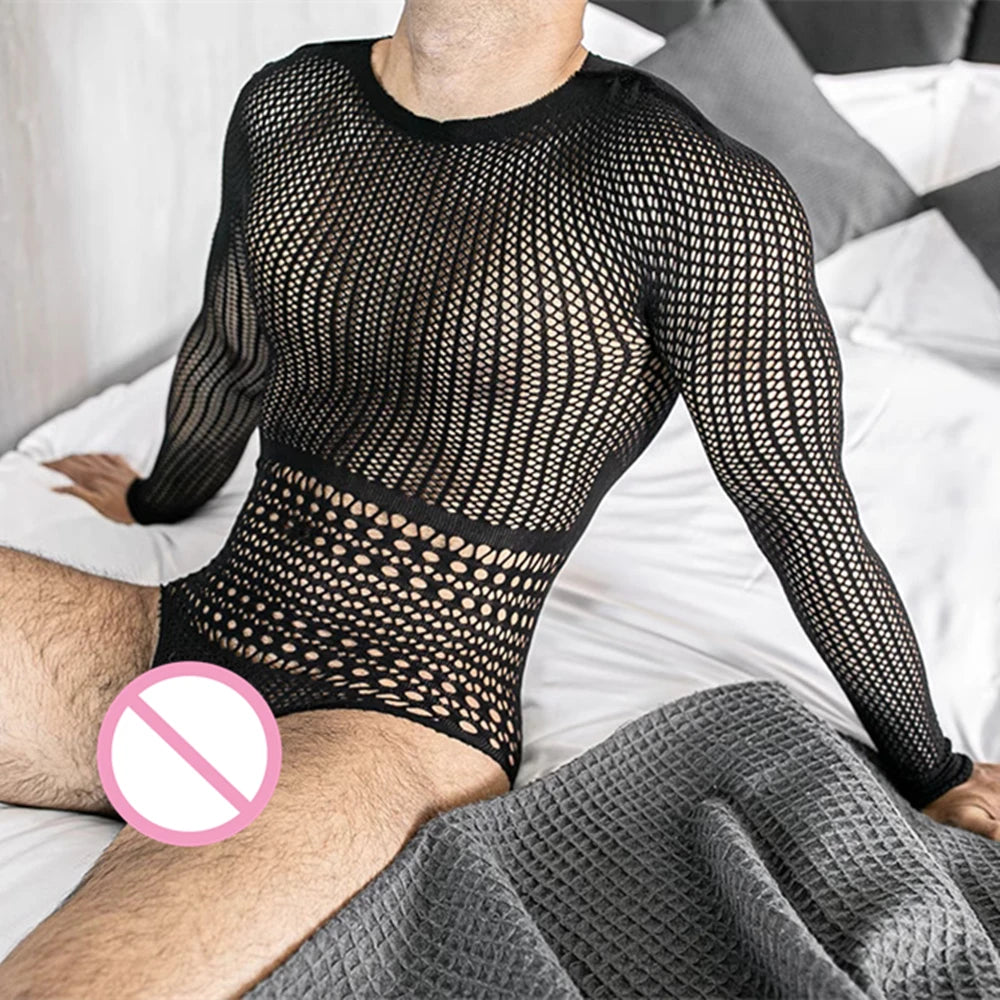 Bodystockings Sexy Lingerie Men Pantyhose Open Buttocks Man Sex Stocking Adult 18 Erotic Mesh Sissy Transparent Gay Bodyuits