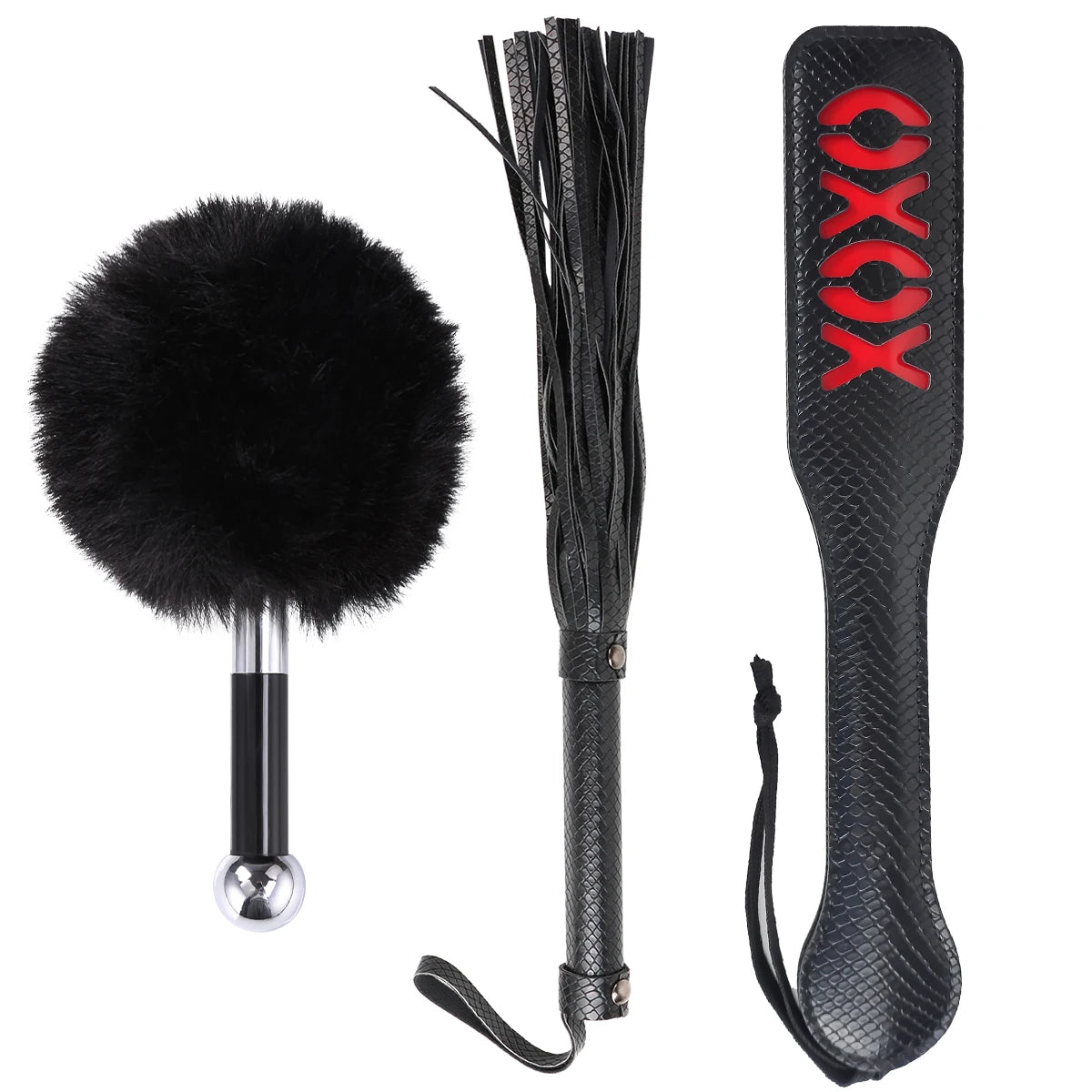 3pcs Bondage Kits Snake Leather Restraint BDSM Sets XOXO Paddle Spanking Whip and Blindfold Bondage Sex Toy for Couples