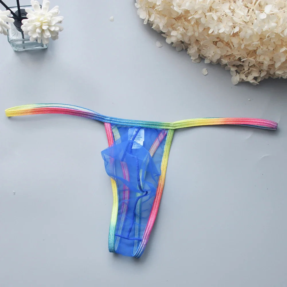 Men's Thongs String Homme Sexy Mesh Briefs Low Waist U Convex Pouch Thong Underpants Transparent Panties Lingerie Underwear