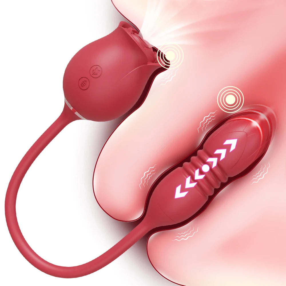 Rose Sucking Sex Toys Dildo Vibrator for Women 3in1 Thrusting G Spot Anal Vibrators Stimulator Female Vibrating Egg Adult Toys