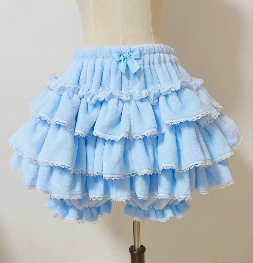 Harajuku Y2k Sweet Pink White Pumpkin Pants Lolita Autumn Winter JK Plush Shorts Japanese Kawaii Ruffles Lantern Shorts