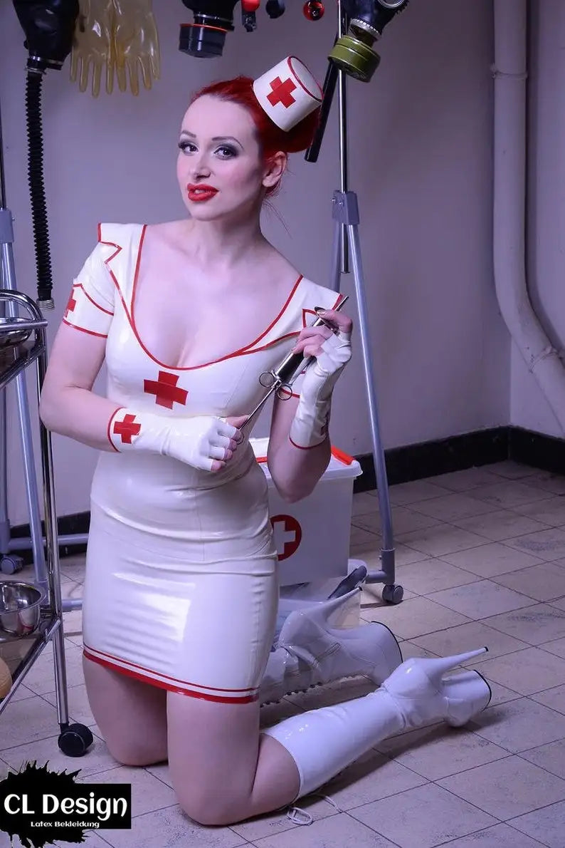 customizedeurocat Latex Skirt  Nurse natural Rubber customized handmade sexy tight dress cosplay Fetish Rubber Bodysuit