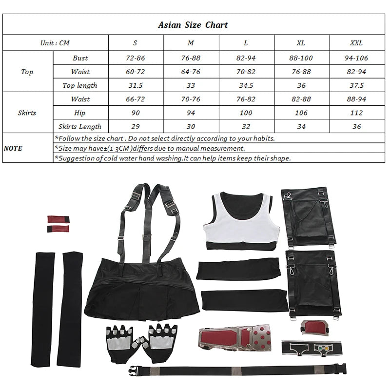 ROLECOS FF VII Tifa Cosplay Costume FF7 Remake Game Cosplay Costume Halloween Sexy Overalls Skirt Gloves Stokings