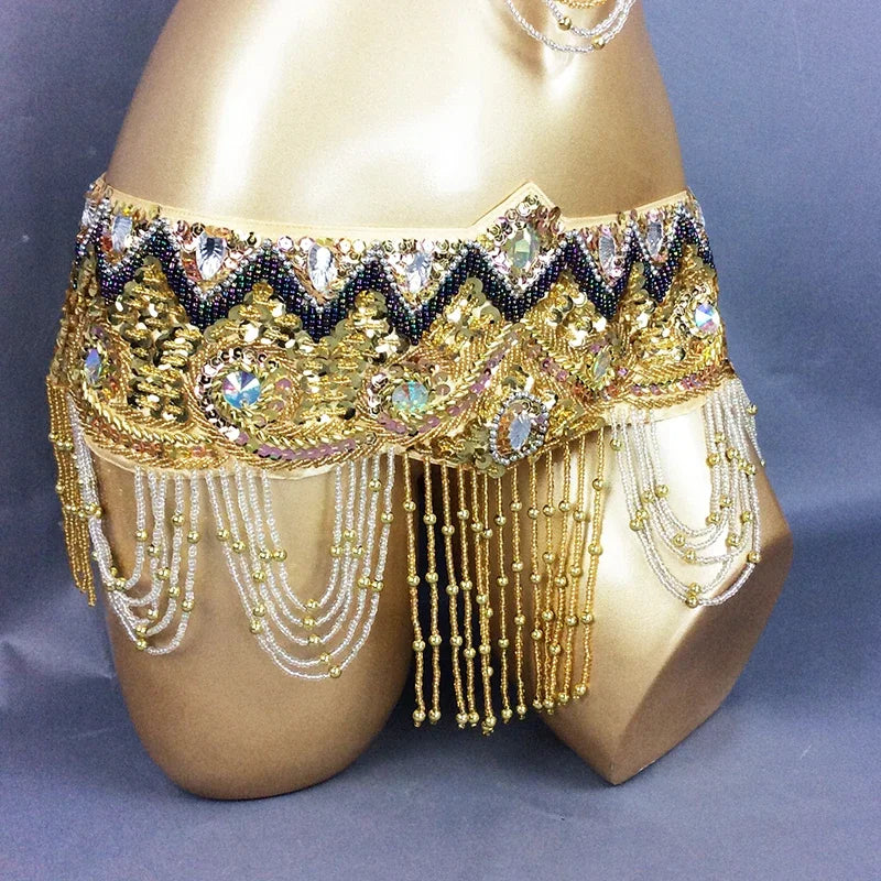 Sexy Belly Dance Costume Set Bra + Belt 2 Piece Set Belly Dancing Costume for Women's 34D/DD,36D/DD,38/D/DDD,40B/C/D,42D/DD