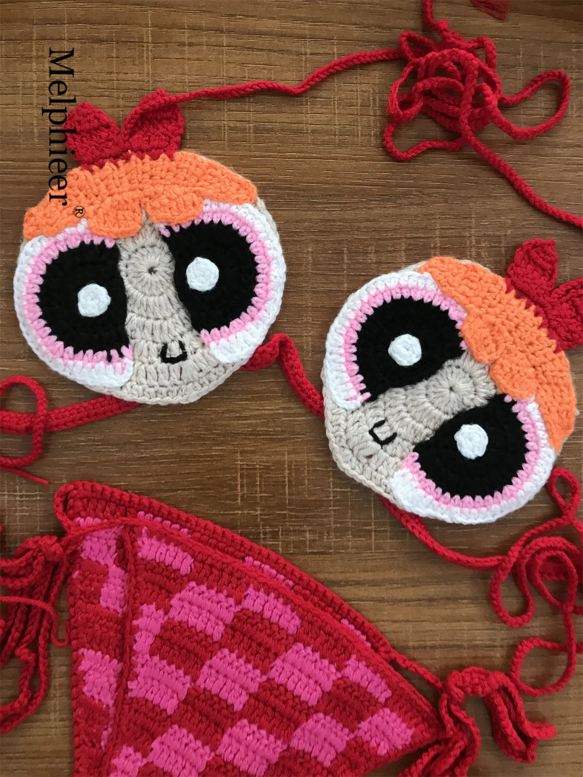 The Powerpuff Girls Creative Handmade Bikini for Women 2 Piece Swimwear Beachwear Stunning Cute Crochet Swimsuit Gifts Bikinis