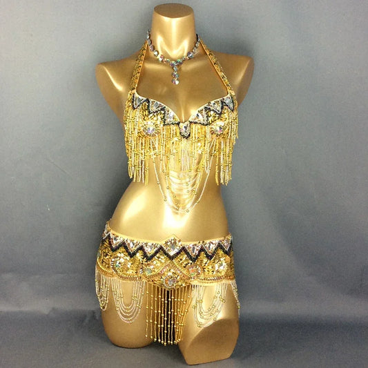 Sexy Belly Dance Costume Set Bra + Belt 2 Piece Set Belly Dancing Costume for Women's 34D/DD,36D/DD,38/D/DDD,40B/C/D,42D/DD