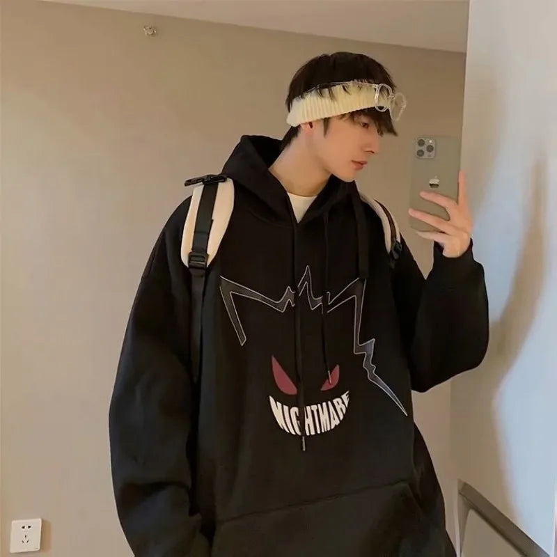 【 M-8XL Hoodie 】 Men Oversized Pullover Hoodie Fashionable Loose Japanese Anime Pok É Mon Baby Genghis Ghost Print Couple Outfit