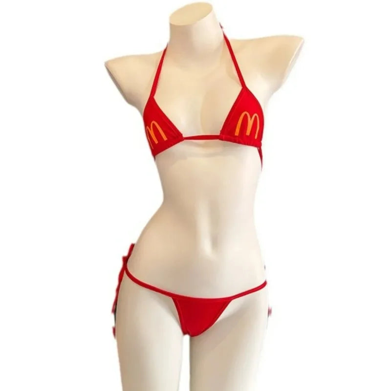 Anime Sexy Underwear Role Play Lingerie Summer Women's Swimsuit Bikinis Set Backless Lace-Up Bra Thong Underwear Nighties