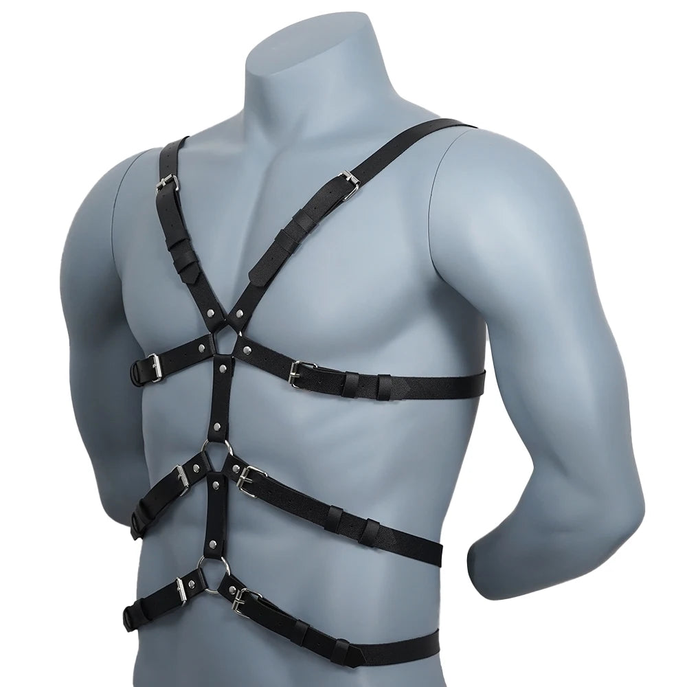 Men Harness BDSM Gay Pu Leather Harness Belt Adjustable Studded Decor Clothing Fetish Clothing Erotic Costume Bondage lingerie