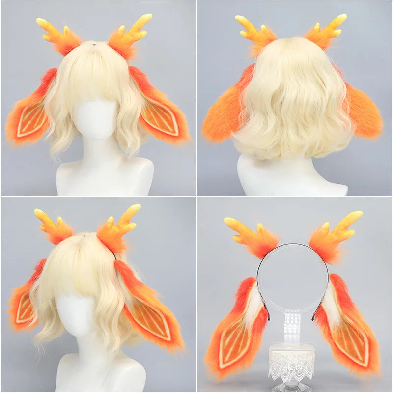 AniLV Mythical Animal Beast Furry Ear Headband Tail Forest Deer Fursuit Orange Headwear Cosplay