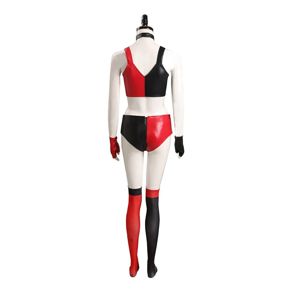 Quinzel Cosplay Costume Adult/Women Jumpsuit Bikini Top Shorts Neckband Swimsuit Outfits Halloween Carnival Party Disguise Suit