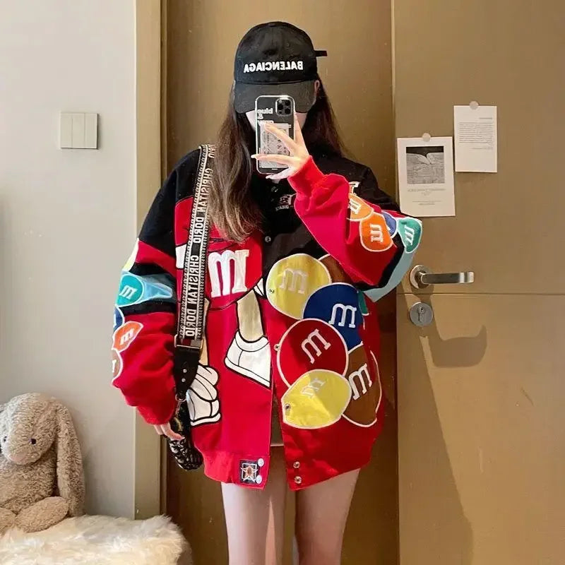 Cartoon Jacket Women Embroidery Oversized Varsity Jacket Men Spring Autumn Baseball Bomber Coat Outwears Women Clothing Youthes