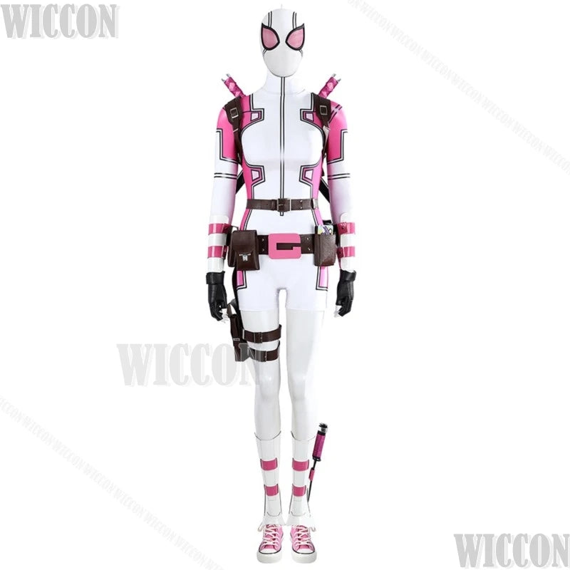 Gwen Poole Pool Anime Game Forttnnitte Pink Ghost Cosplay Costume Pink Jumpsuit Shoes Women Girl Holloween Roleplay Customized