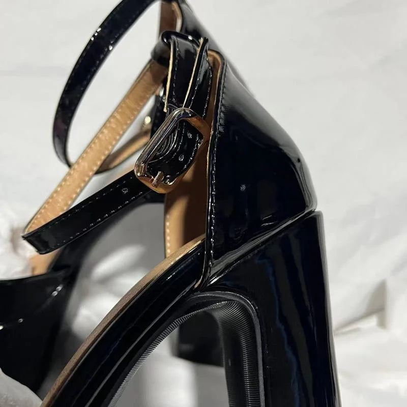 Women's Pumps Shoes New Fashion Spring Summer Shoes Chunky High Heels Platform Black Pink Ankle Strap Dress Party Shoes 43