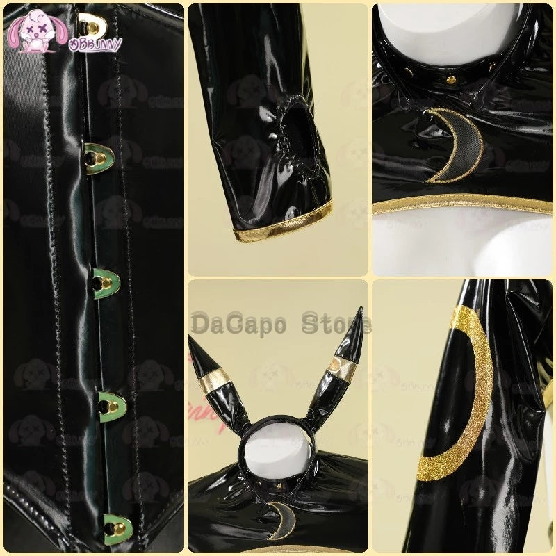 Anime Umbreon Bunny Cosplay Costume Women Kawaii Sexy Leather Bodysuit Socks Hairband Suit Little bee Jumpsuit Halloween Clothes